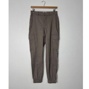 Dark Academia Hollister Womens S Plaid Cargo Joggers Brown Ultra High Rise Pants